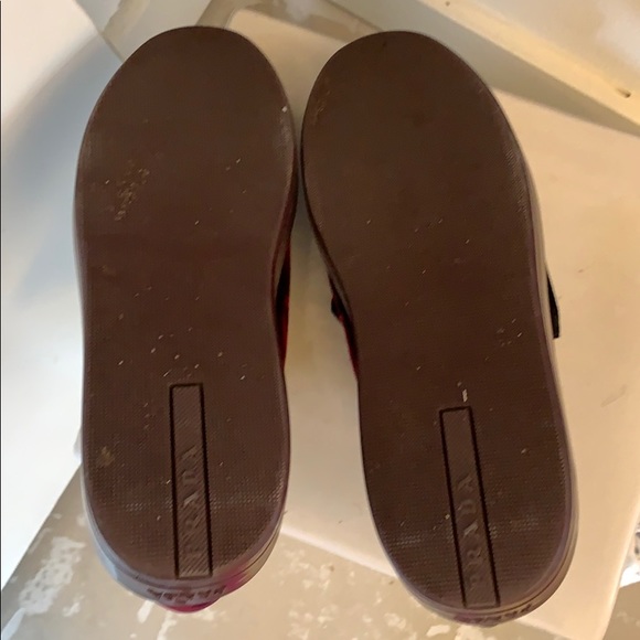 Prada Linea Rossa Red Velvet Bow Slip On Sneakers - Picture 8 of 8